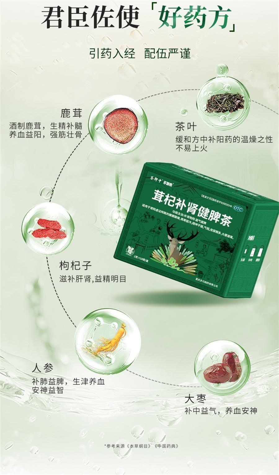 Deer Antler and Ginseng Tea for Tonifying the Kidney and Strengthening the Spleen 2g*18 bags per box