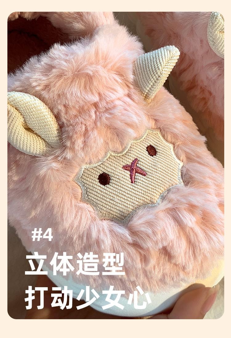 可【中国直邮】 FOXTAIL爱小绵羊秋冬棉拖鞋 女士 包跟 月子鞋 防滑 毛毛拖鞋-不包跟 咖啡色 38-39(适合平时 37-38)1双 *|