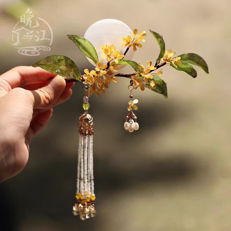 【中國直郵】晚江亭 月令桂花頭飾 古風新中式簪子-桂花竹簪 1支|*預計抵達時間3-4週