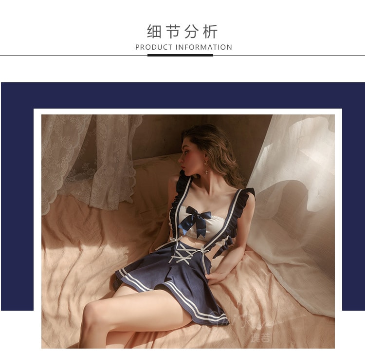【中國直郵】瑰若 情趣內衣 性感抹胸學生裝 超短露腰百褶裙制服 藍色均碼