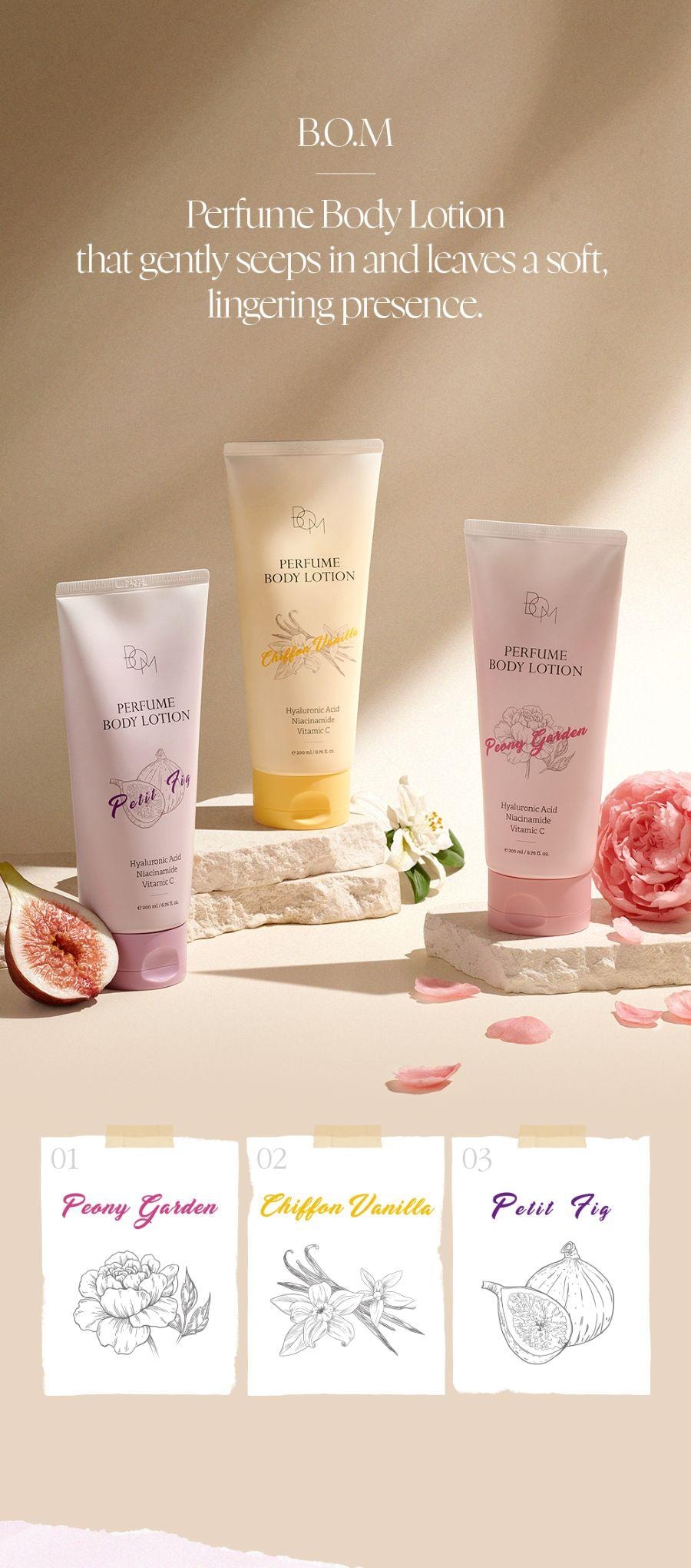 韓國 BOM 牡丹花園香氛身體乳美白提亮水潤保濕24小時留香 保濕提亮型 200ml