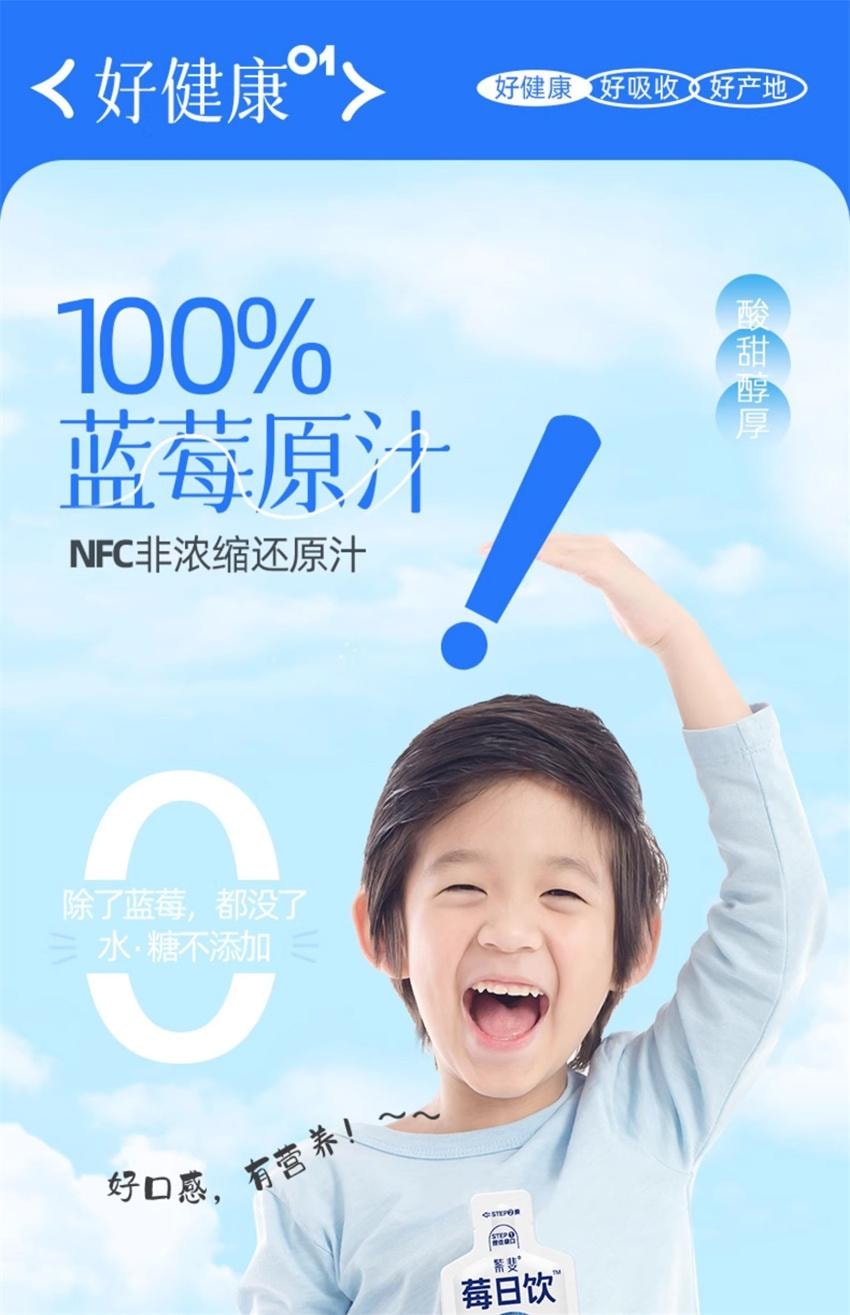 【中國直郵】 莓日飲 100%藍莓原汁 NFC藍莓汁花青素果汁非濃縮原漿飲料 30ml*10袋/盒