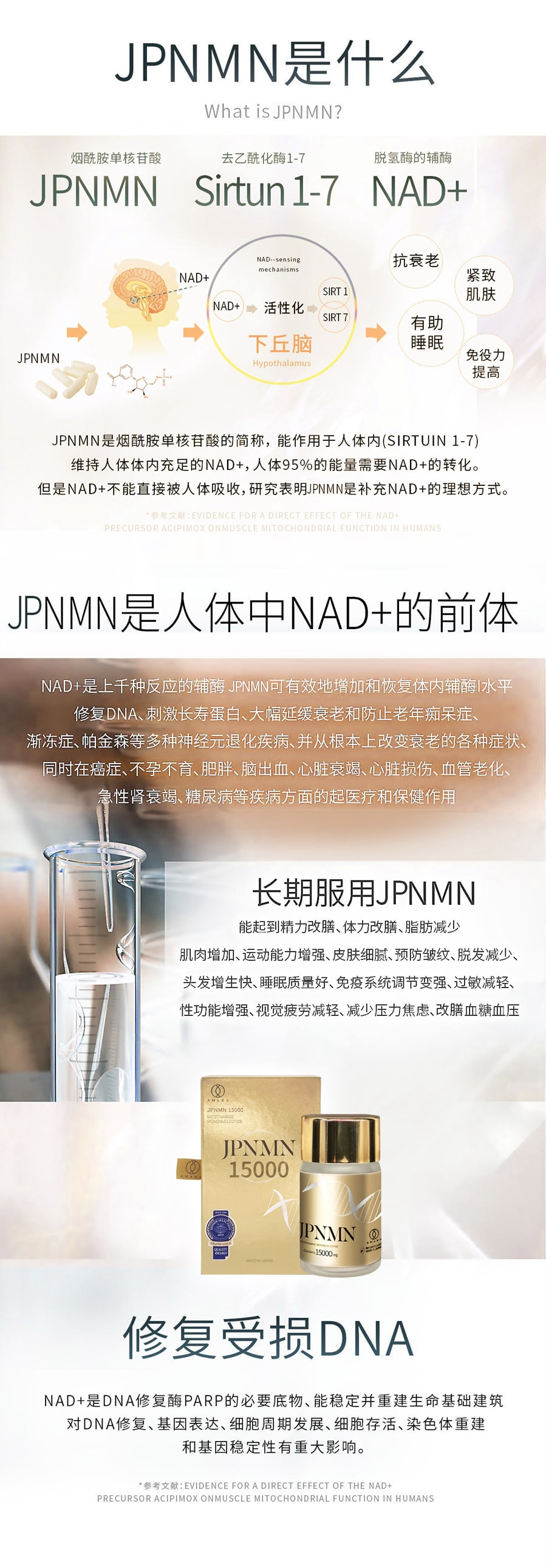 【日本直邮】AMARS JPNMN15000 免疫球蛋白逆龄抗衰基因修复美容养颜 60粒