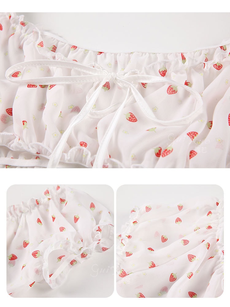 【中國直郵】瑰若 新品 情趣內衣 性感三點式草莓甜美製服套裝 S碼 白色款