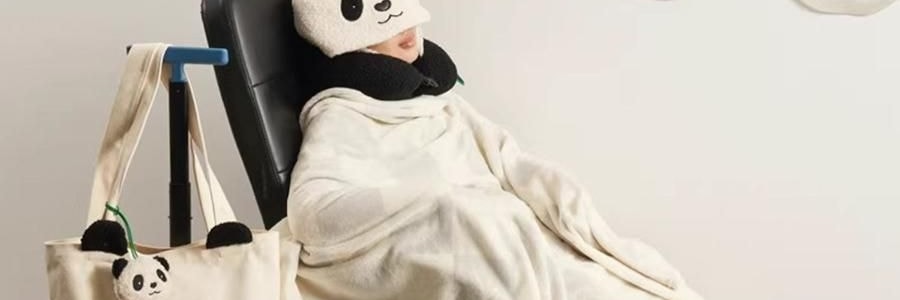 THE BEAST野兽派 旅行小憩套装 毯子帆布袋颈枕 熊猫嘭嘭PANDA POMPOM 