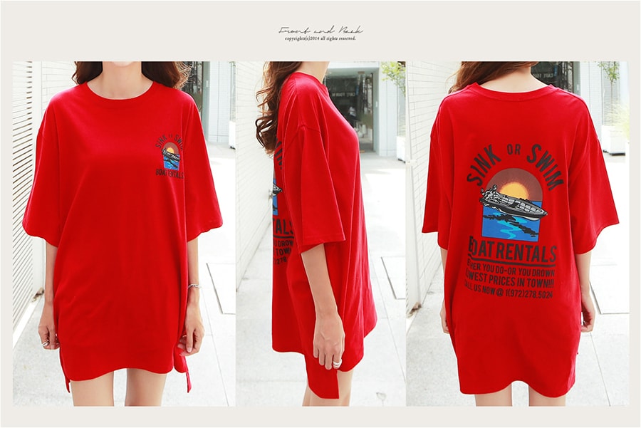 [KOREA] Back Print Oversized T-Shirt #Red One Size(Free) [Free Shipping]