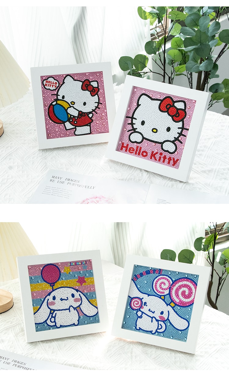 【中國直郵】[全套2個]凱蒂貓鑽石畫 手工DIY黏貼滿鑽Hello Kitty鑽石貼畫 裝飾畫女孩玩具 款式:美樂蒂+Hello Kitty