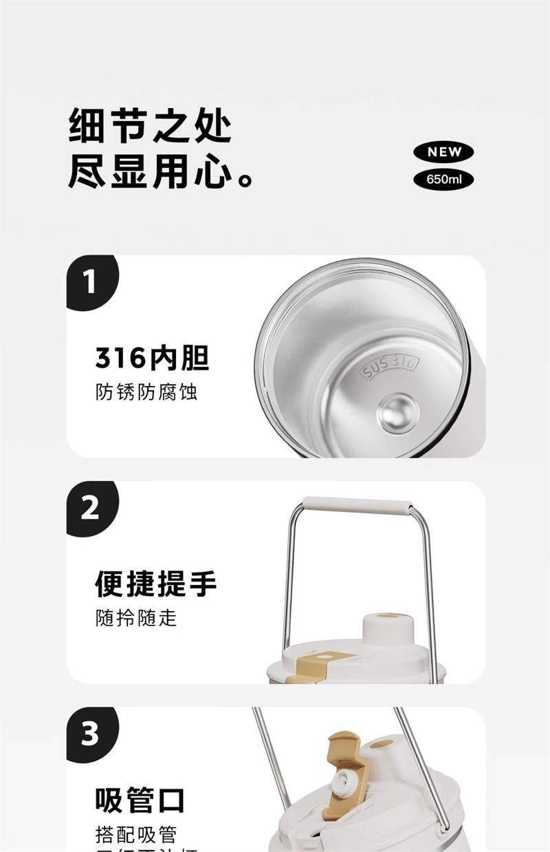 ZOWOKI 造物集 316不锈钢保温杯 女生 高颜值 大容量 吸管杯子 儿童 保温壶-联名款小萌 1个*|