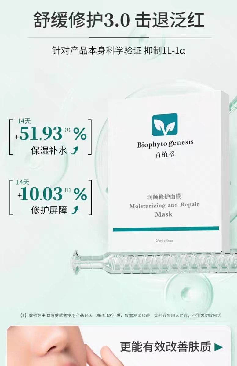 [中國直郵]百植萃Biophyto-genesie 潤顏修護面膜 5片/盒 1盒裝