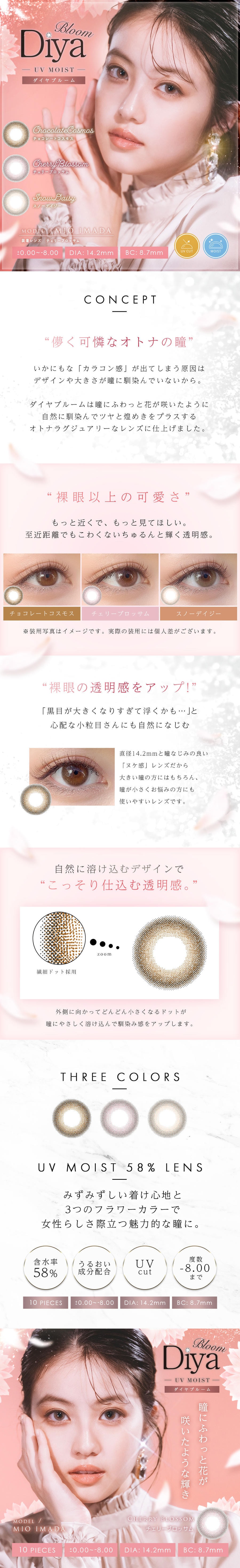 【日本直邮】日本Diya Bloom 抗UV日抛美瞳 10片装 Cherry Blossom 樱桃粉（粉紫色系）着色直径13.6mm 预定3-5天日本直发 度数0