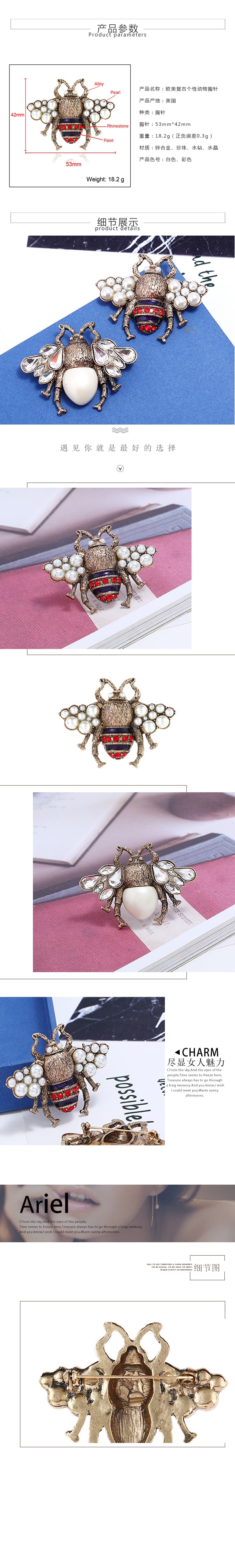 ARIEL 欧美纯银复古小蜜蜂设计师款胸针1枚