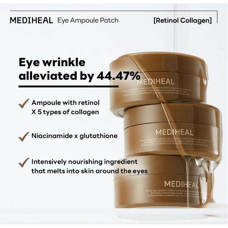 韩国 MEDIHEAL美迪惠尔 可莱丝  视黄醇胶原蛋白眼部安瓿贴片、水凝胶眼垫含 95% 视黄醇和 5 种微胶原蛋白