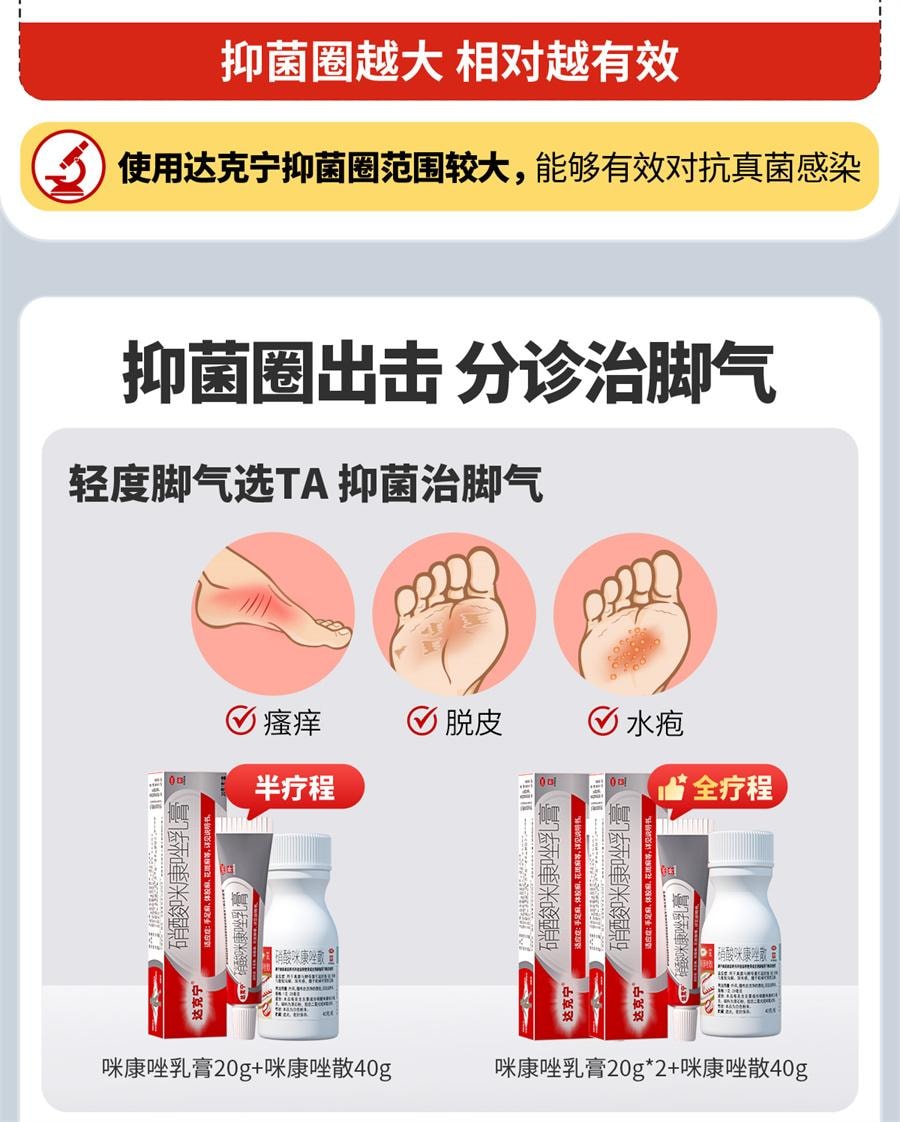 【中国直邮】 达克宁 乳膏 脚气止痒脱皮杀菌脚臭真菌感染20g/盒