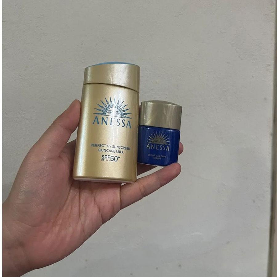 【日本直郵】 日本 SHISEIDO 資生堂 Anessa 安耐曬 金瓶防曬乳SPF50+・PA++++60ml +夜間修補精華 12ml