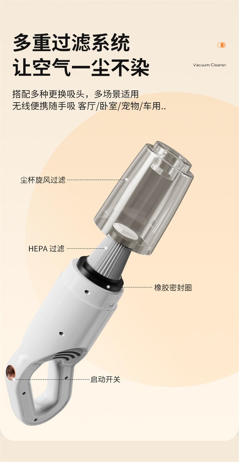 中国直邮】 亲太太吸尘器大吸力强力除螨手持吸拖一体机无线可充白色1个