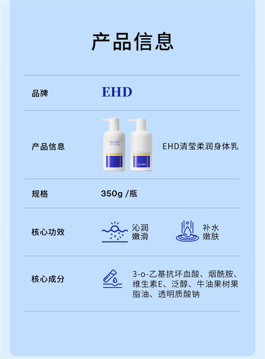 【中國直郵】EHD 身體乳全身補水保濕滋潤長時留香潤滑菸鹼醯胺潤膚乳露 350g/瓶