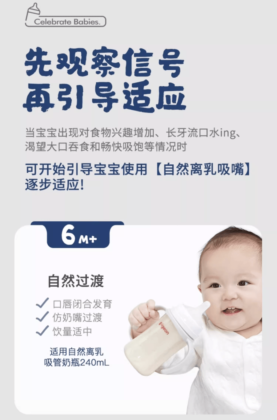 日本 PIGEON贝亲  自然离乳吸嘴 6-12个月 | 建议搭配重力球使用