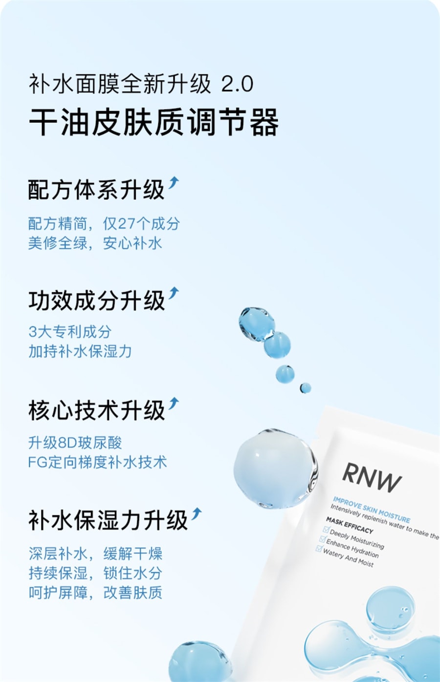 【中国直邮】RNW 面膜女补水保湿玻尿酸收缩毛孔美淡化痘印 30片(3盒)
