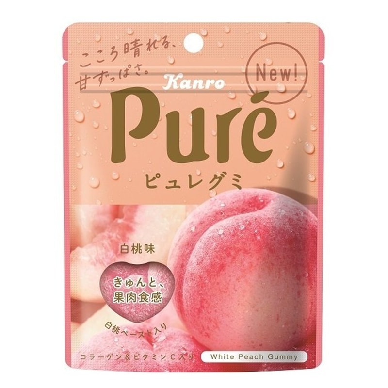 【日本直郵】DHL直效郵件3-5天到 日本KANRO PURE 期限限定 果汁彈性軟糖 白桃口味 56g