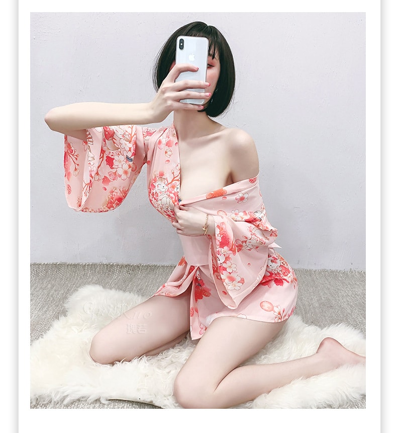 【中国直邮】瑰若 情趣内衣 性感雪纺日系火辣和服 粉色