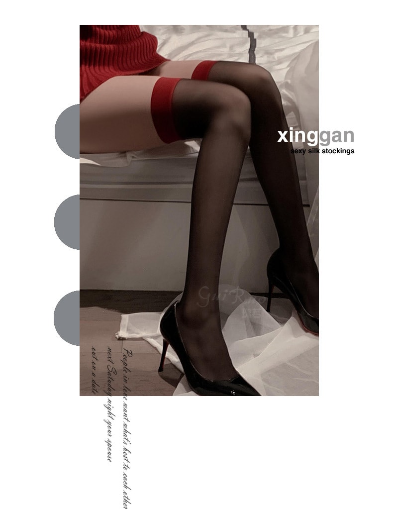 【中國直郵】瑰若 性感網紅寬邊大腿襪 均碼 紅色