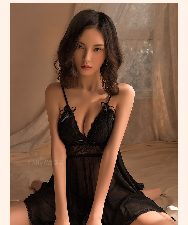 【中国直邮】曼烟 情趣内衣 性感时尚柔纱吊带睡裙 黑色均码