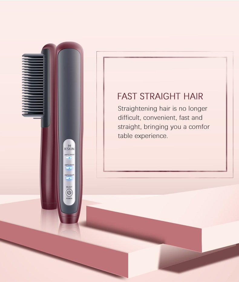 K·SKIN金米 兩用直髮梳夾板 家用直捲捲髮棒 不傷發小直板夾KD388B紅色 1台
