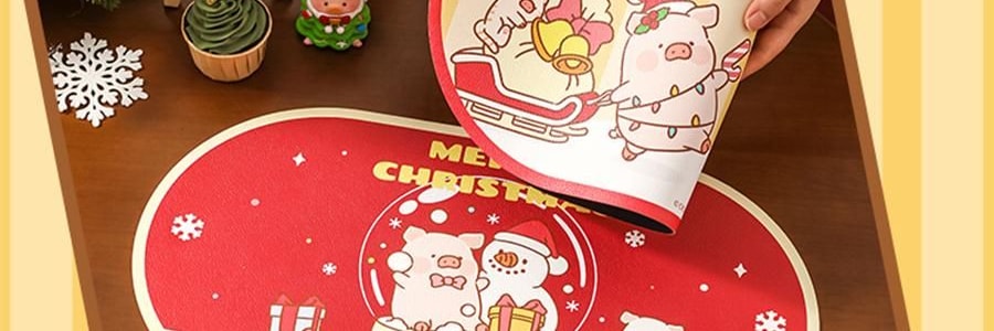 川島屋 LULU豬聖誕餐墊 隔熱墊餐桌防燙耐高溫碗盤墊西餐墊 水晶球款 27cm