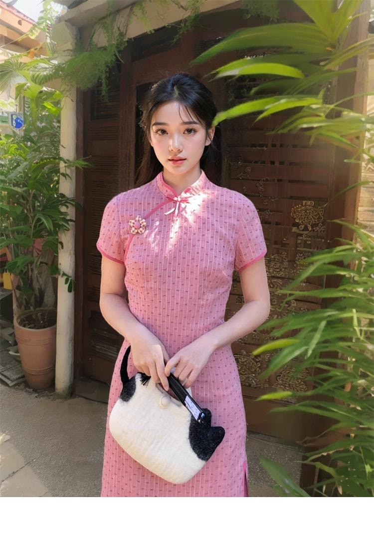 【中國直郵】 水月秦淮 甜美少女粉色新中式旗袍裙日常國風收腰顯瘦連身裙粉色L碼