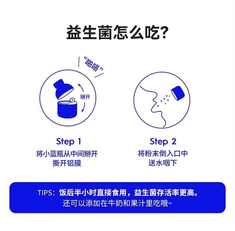 【中国直邮】 WONDERLAB 万益蓝WonderLab 小蓝瓶即食益生菌肠胃冻干粉 肠胃便秘益生元冻干粉 30瓶/盒