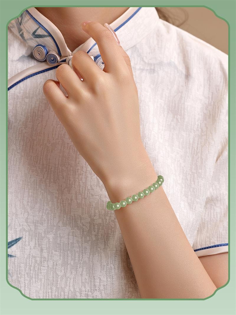 【中国直邮】 周大生 和田玉圆珠手串天然晴水手链送女友 深晴水/珠约8mm 1个装