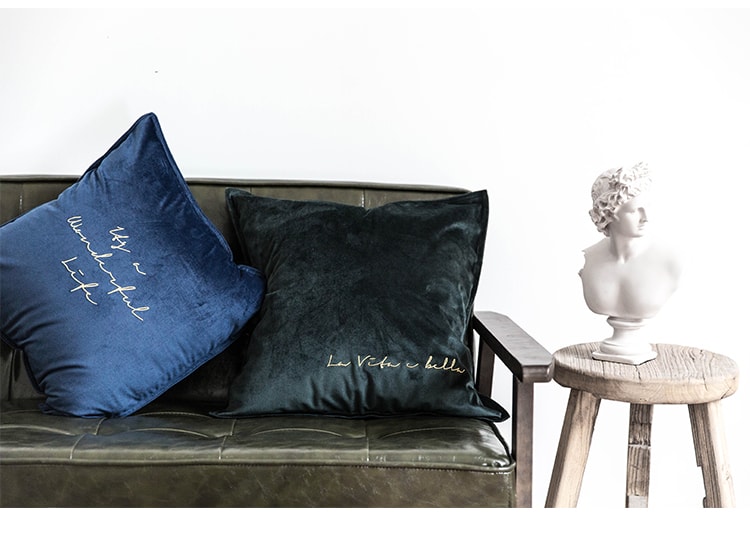 述物ins北欧风丝绒抱枕客厅卧室正方形沙发靠垫床头腰靠枕套-蓝色