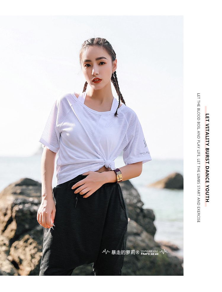 暴走的萝莉 宽松运动短袖女 夏季薄款透气显瘦速干跑步健身T恤上衣/陨石黑#/L