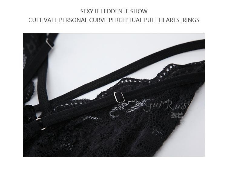 【中國直郵】 瑰若 情趣內衣 蕾絲深V流蘇裙擺睡裙 酒紅色M碼