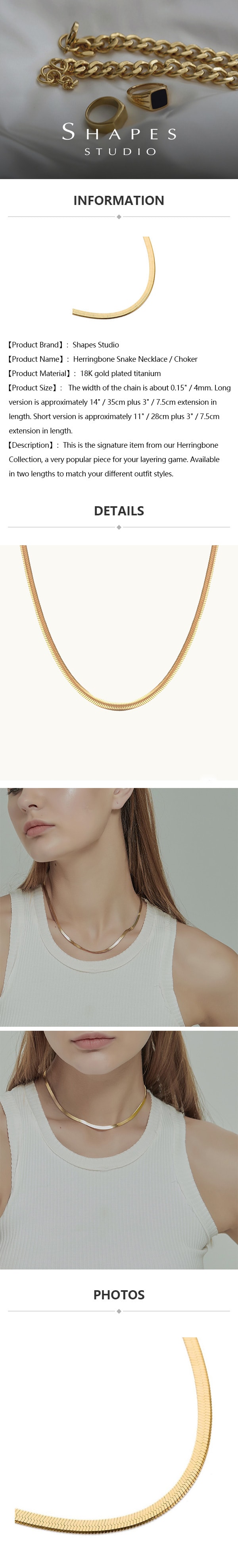 SHAPES STUDIO 金色必入蛇骨 項鍊鎖骨鏈 一條 長版