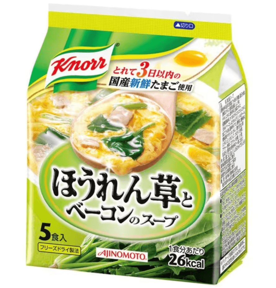 【日本直郵】AJINOMOTO 味之素 KNORR 低卡低熱量即溶菠菜培根蛋花湯 5包入