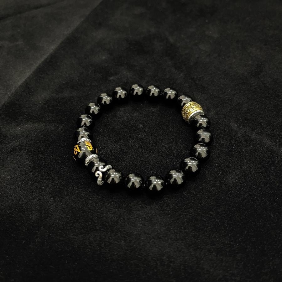 万比邻精选【乌金黑曜石转经手串】10mm藏式金箍咒轮手串 黑神话悟空同款  辟邪护身手环 六字真言经文