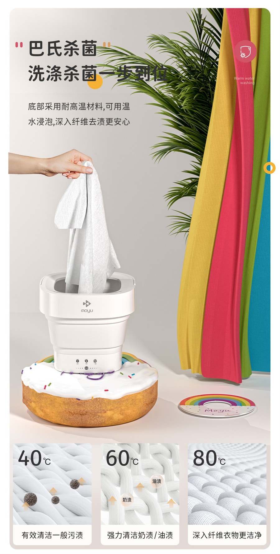 【美国极速发货】摩鱼 迷你折叠洗衣机  小型便携内衣内裤清洗机   MINI01-S甜甜圈 美规版