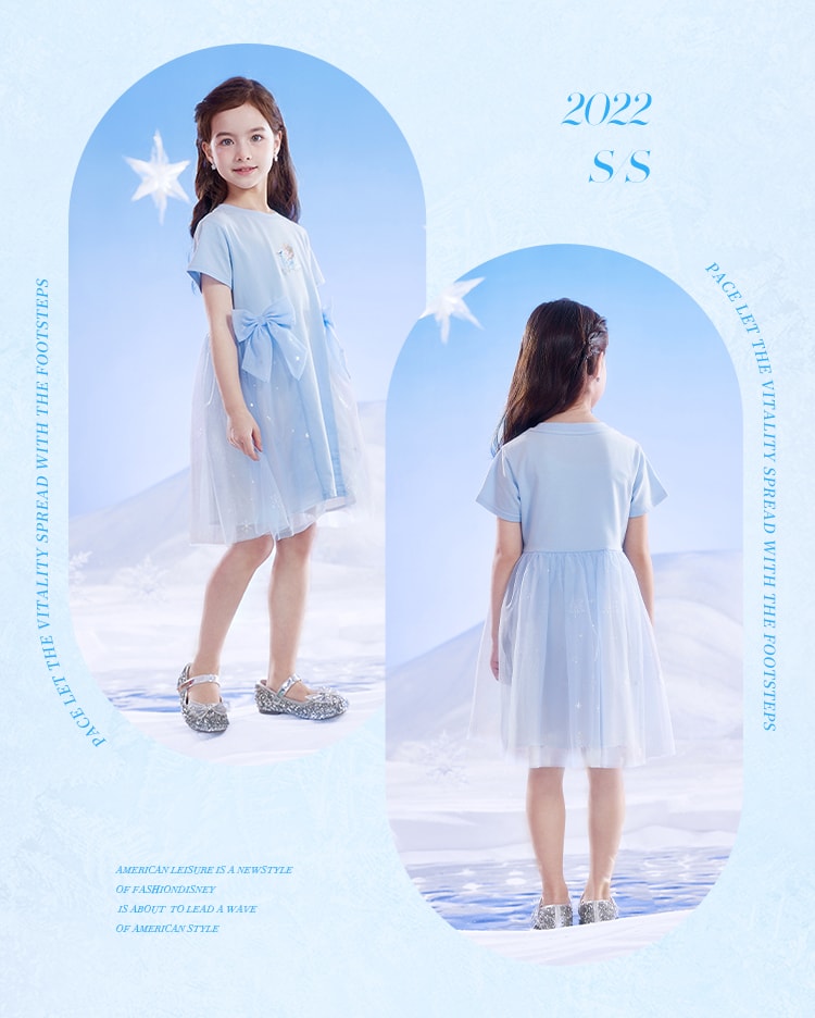 【中国直邮】迪士尼 女童爱莎公主裙子  身高160cm 梦幻蓝