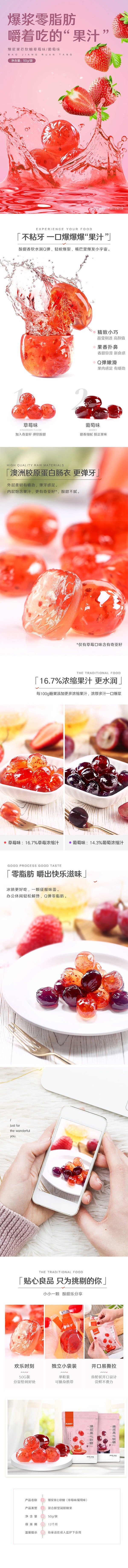 [中國直郵] BESTORE 良品鋪子爆莓果心軟糖草莓口味50g [小袋包裝]