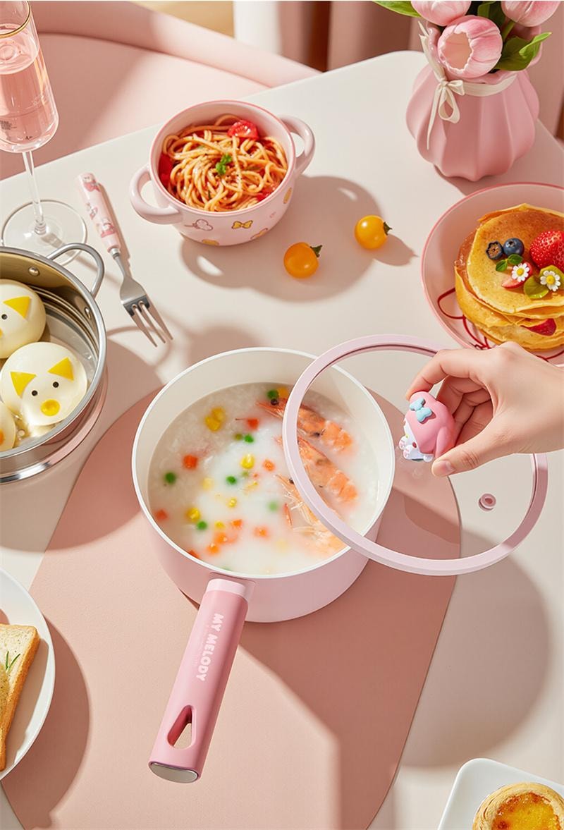 【中國直郵】 Marsica 三麗鷗奶鍋不沾鍋寶寶輔食鍋煎煮多功能泡麵 18.5cm附蓋奶鍋
