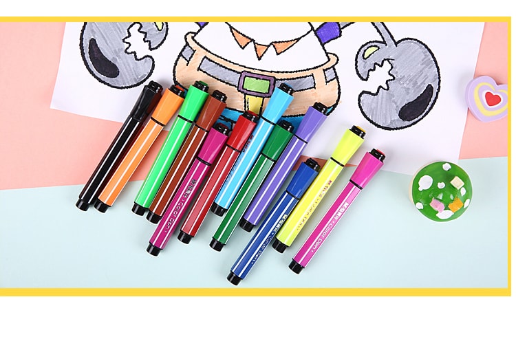 改款淘汰[中國直郵]晨光文具(M&amp;G)泰迪系列 印章六角型可洗水彩筆 12色QCP92170