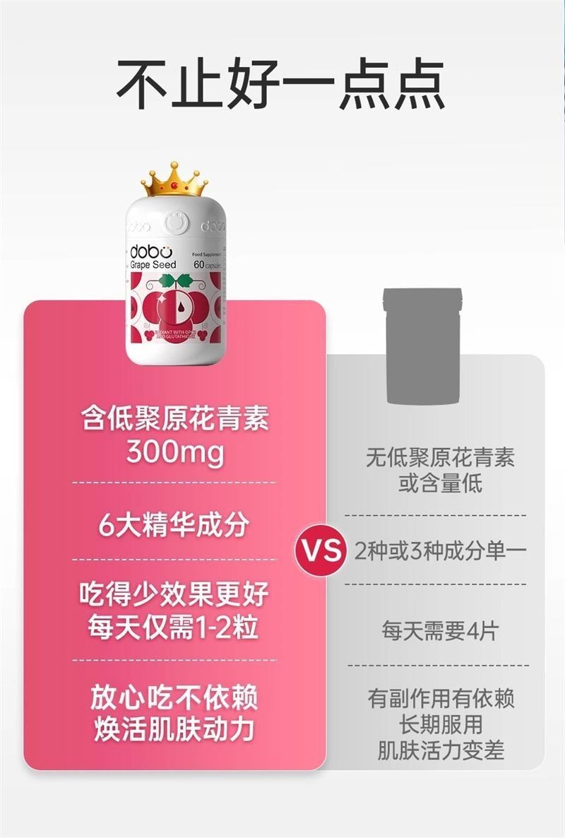 【中國直郵】英國 DOBO 葡萄籽美白丸 內調去黃美白內服口服雪白丸變白內調內服保養品 60粒/瓶