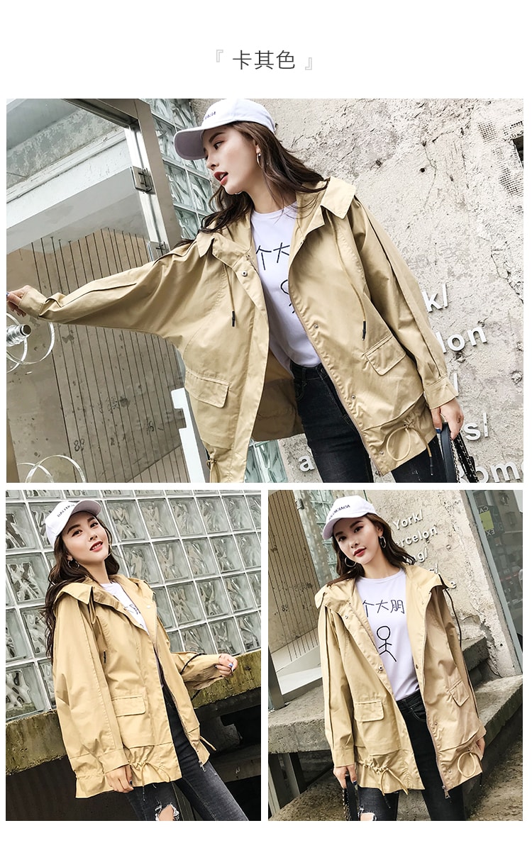 CARRIE&KATE【Designer Style】2019 New Spring and Summer  Casual hooded Korean edition Maiden style Loose jacket Khaki/L