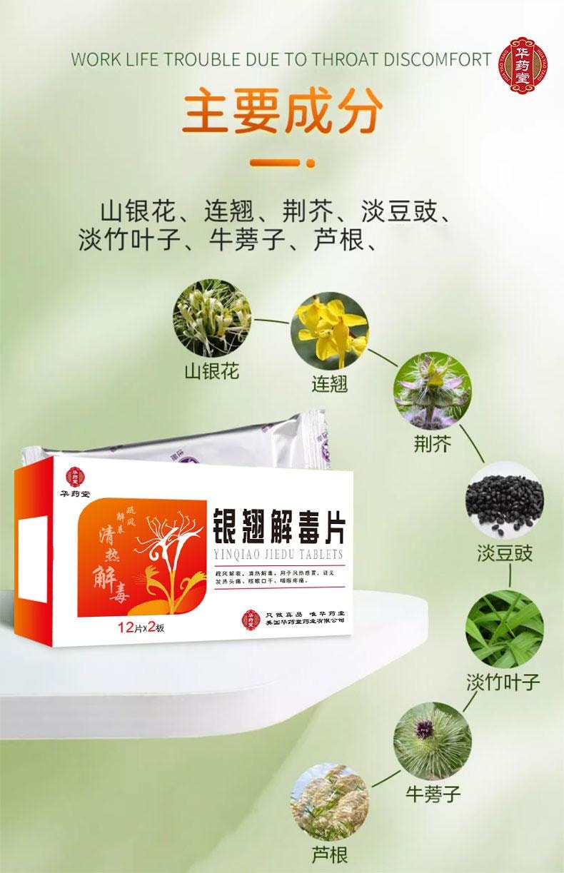 Yinqiao Jiedu 24 Tablets for Cold and Fever(new packaging)