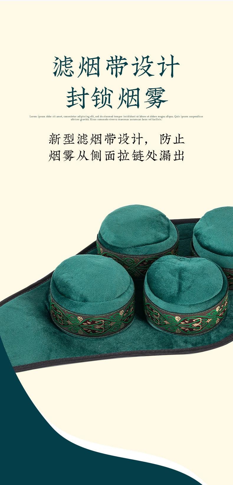  湖北李时珍 【长度可调 三级温控】无烟艾灸盒一套【四联无烟艾灸盒+精美布袋+艾柱54粒+铜盒*4】 采用五年陈艾柱随身灸罐家用艾炙器具大全无烟热敷包腰腹部颈椎温灸仪器【艾灸馆、家里都适用】