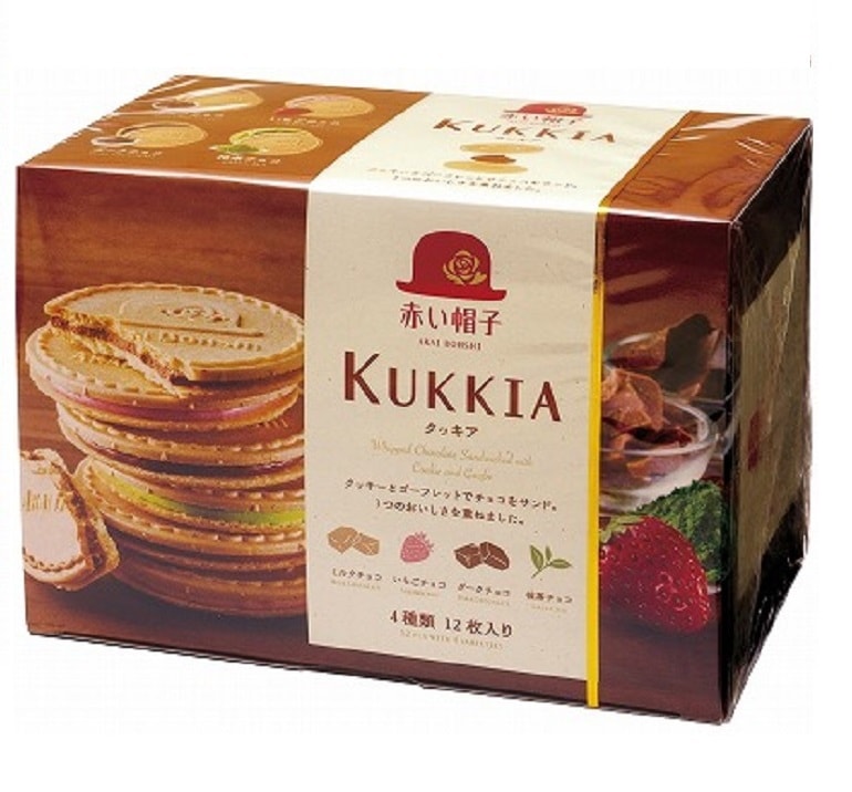 【日本直邮】AKAIBOHSHI红帽子 KUKKIA法式巧克力奶油夹心薄饼 4种口味 盒装 12枚入 93.6g牛奶巧克力*3 黑巧克力*3 草莓巧克力*3 抹茶巧克力*3