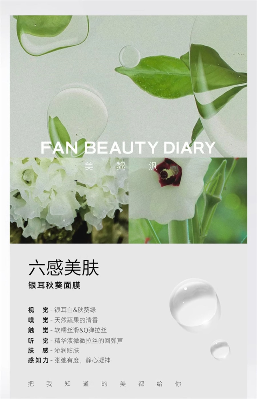 【中國直郵】Fan Beauty Diary 銀耳秋葵鮮肌潤養面膜補水 【冰冰同款】5片/盒