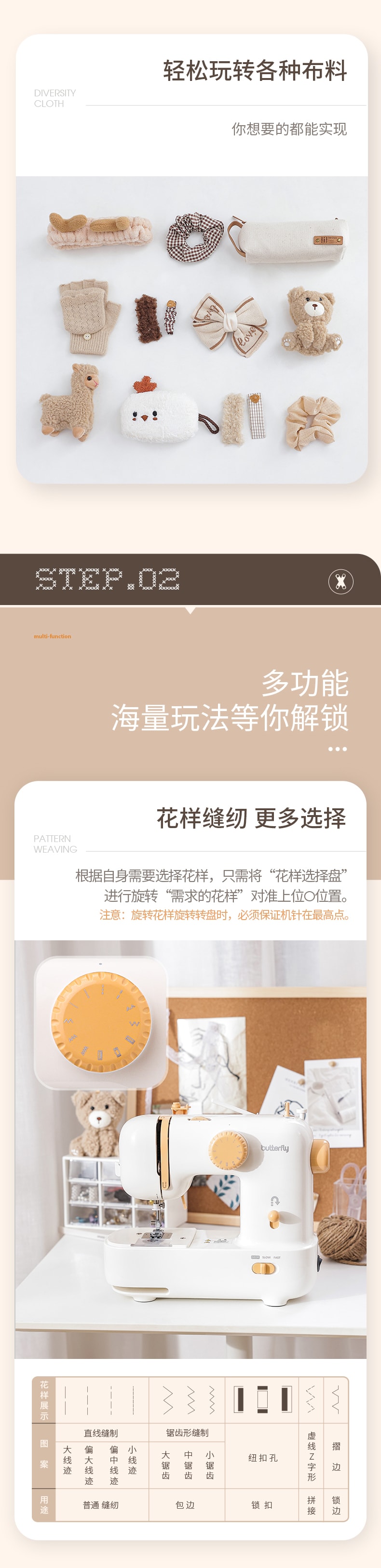 【中國直郵】蝴蝶牌 家用縫紉機小型電動拿鐵蝴蝶縫紉機 M21拿鐵白標配