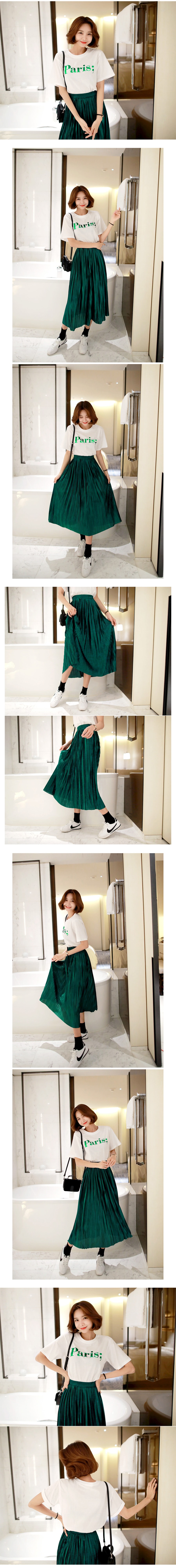 KOREA Paris Foil Letter T-Shirt #White+Green One Size(S-M) [Free Shipping]